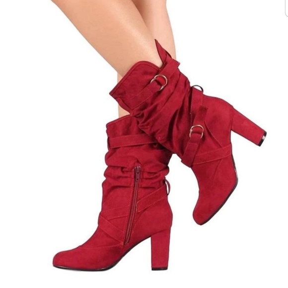 Faux Suede Buckle detail Slouch Boot - Picture 3 of 5